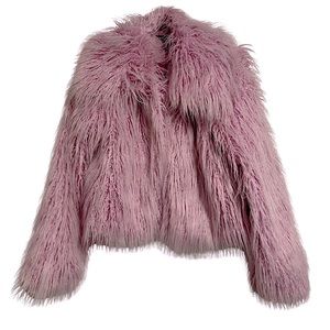 Women’s *NWT* Forever21 Cropped Shaggy Light Pink Faux Fur Jacket